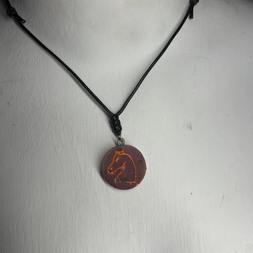 Faded Red Knight - Handmade Resin Chess Necklace - Picture 5 of 6